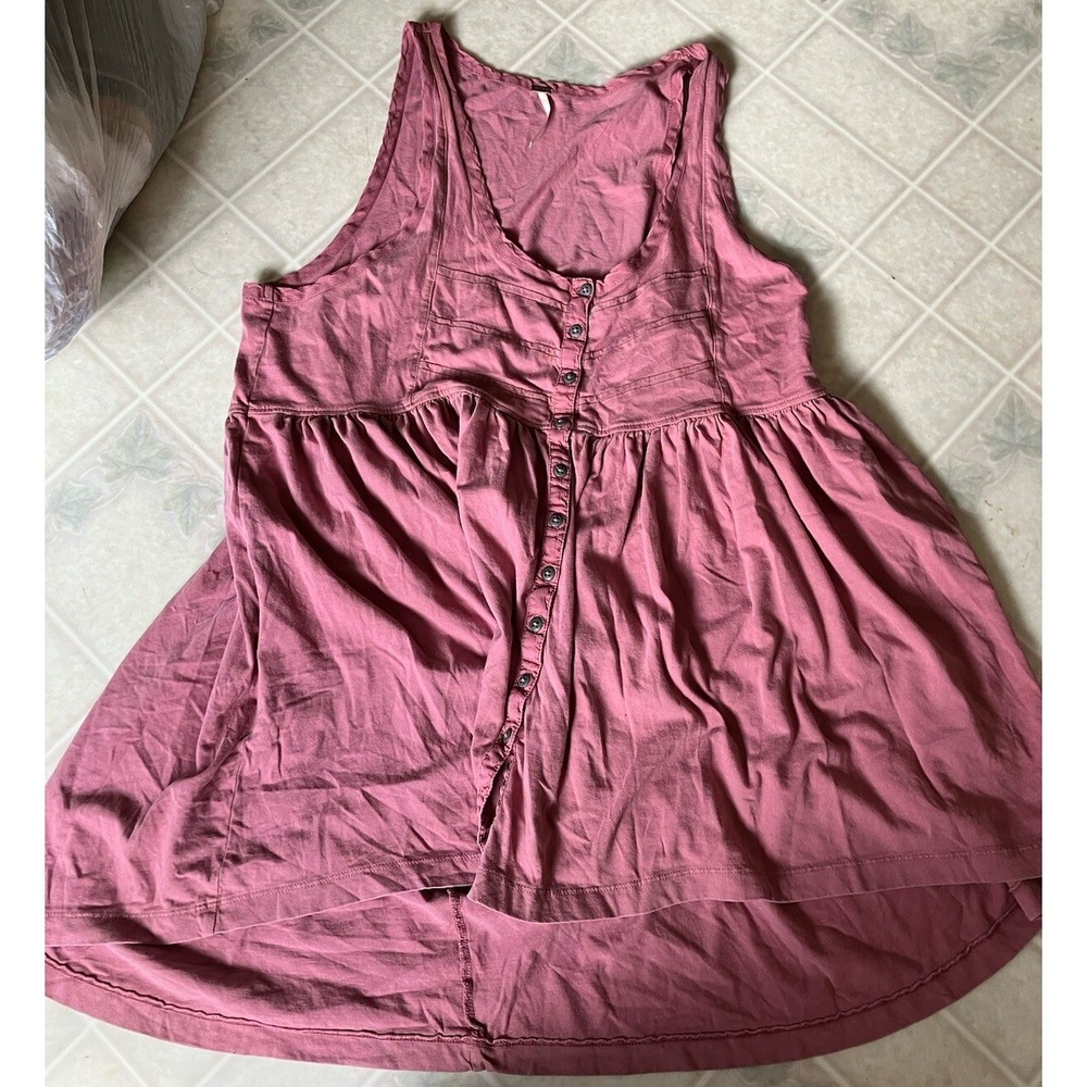 Free People Women's Brooke Tunic Tank Rose Pink Size XS pleated button front